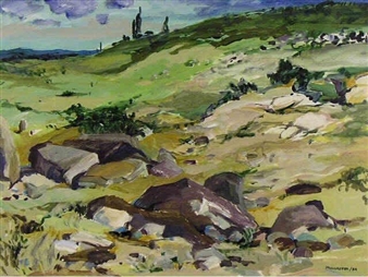 A painting of a hillside