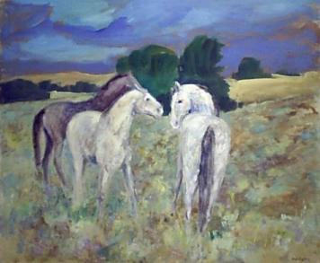 A painting of three horses